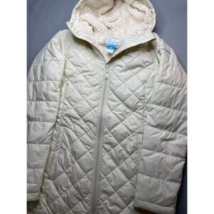 Columbia Women Off White Quilted Hooded Fleece Lined Puffer Jacket Coat Small